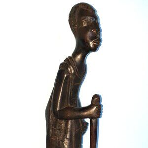 14’’ Vintage African Hand Carved Wooden Elderly Man with Walking Stick
